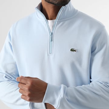Lacoste - Sweat Col Montant Zippé Classic Fit Logo Crocodile Brodé Bleu Clair