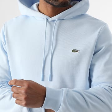 Lacoste - Sweat Capuche Logo Crocodile Brodé Bleu Clair