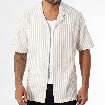 MTX - Kurzarmhemd Gestreift 516 Weiß Beige