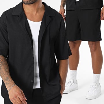 MTX - Conjunto de camisa de manga corta y pantalón corto texturizado 200 negro