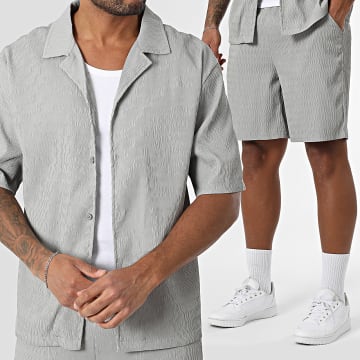 MTX - Conjunto de camisa de manga corta y pantalón corto texturizado 200 gris