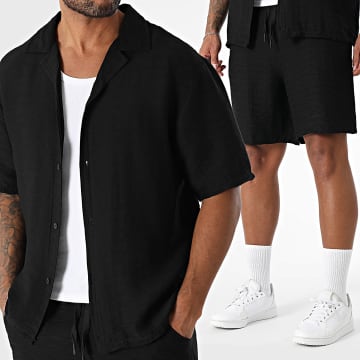 MTX - Conjunto de camisa de manga corta y pantalón corto de jogging texturizado 205 Negro