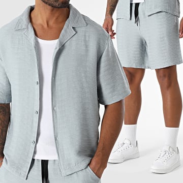 MTX - Conjunto de camisa de manga corta y pantalón corto texturizado 205 azul claro