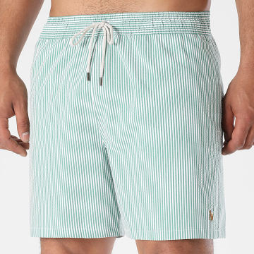 Polo Ralph Lauren - Short De Bain A Rayures Original Player Blanc Vert