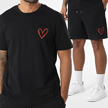 Luxury Lovers - Heart Outline Black Tee Shirt and Jogging Shorts Set