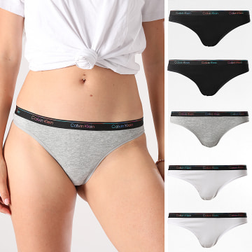 Calvin Klein - Lot De 5 Strings Femme 5322 Noir Gris Chiné Blanc