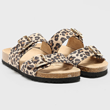 Only - Sandalias de mujer Maxi 13 Leo Correa Hebilla 15341165 Beige Leopardo