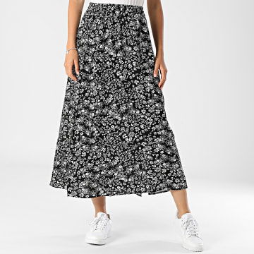 Vero Moda - Jupe Longue Femme Easy Joy Noir Blanc Floral
