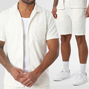 Zayne Paris  - Set aus Kurzarmhemd und texturierten Joggingshorts 123 Hellbeige