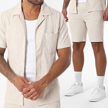 Zayne Paris  - Set aus Kurzarmhemd und texturierten Joggingshorts 123 Beige