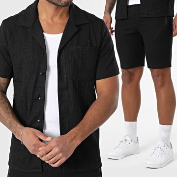 Zayne Paris  - Set aus Kurzarmhemd und Joggingshorts mit Textur 123 Schwarz
