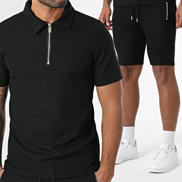 Zayne Paris  - Ensemble Polo Manches Courtes Et Short Jogging Texturé 946 Noir