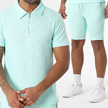 Zayne Paris  - Set aus Kurzarm-Poloshirt und texturierten Jogging-Shorts 946 Türkis