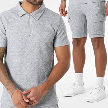 Zayne Paris  - Set aus Kurzarm-Poloshirt und Cargo-Shorts 969 Grau meliert