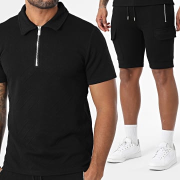 Zayne Paris  - Ensemble Polo Manches Courtes Et Short Cargo 969 Noir