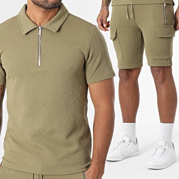 Zayne Paris  - Set Kurzarm Polo Und Cargo Shorts 969 Khaki Grün