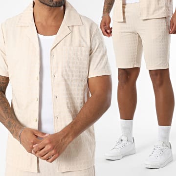 Zayne Paris  - Set aus Kurzarmhemd und Jogginghose mit Karomuster 120 Beige