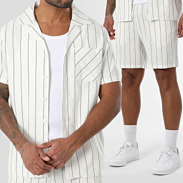 Zayne Paris  - Set aus Kurzarmhemd und gestreiften Joggingshorts 113 Hellbeige