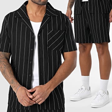 Zayne Paris  - Kurzarmhemd und gestreifte Joggingshorts 113 Schwarz