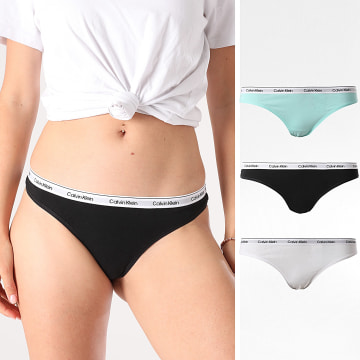 Calvin Klein - Lot De 3 Strings Femme QD5209E Noir Bleu Turquoise Blanc