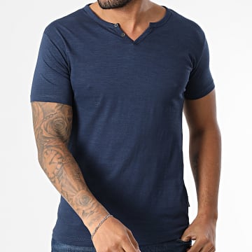 Classic Series - Tee Shirt Col V Manu Bleu Marine