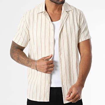 Frilivin - Chemise Manches Courtes A Rayures 100 Beige Chiné