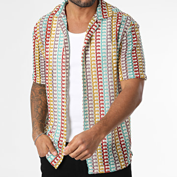 Frilivin - Opengewerkt shirt met korte mouwen 098 Rood Violet Turquoise Geel