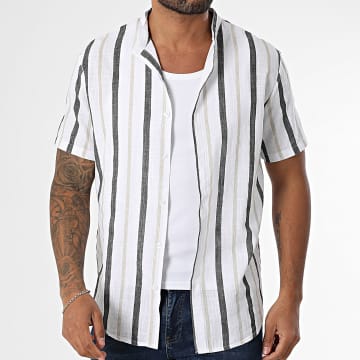 Frilivin - Chemise Manches Courtes A Rayures 103 Blanc Noir Beige