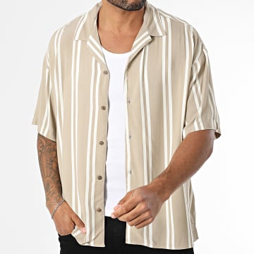 Jack And Jones - Chemise Manches Courtes A Rayures Jeff Beige