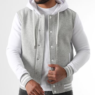 LBO - Veste Teddy A Capuche 3841 Blanc Gris Chiné