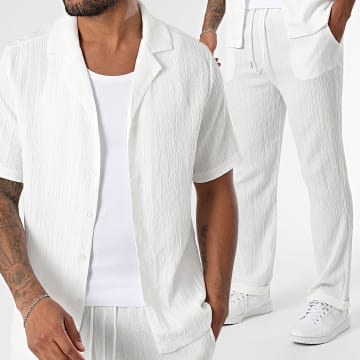 Uniplay - 121 Conjunto de camisa y pantalón blanco texturizado con mangas cortas