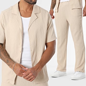 Uniplay - Short-sleeved Shirt and Textured Trouser 121 Beige Set