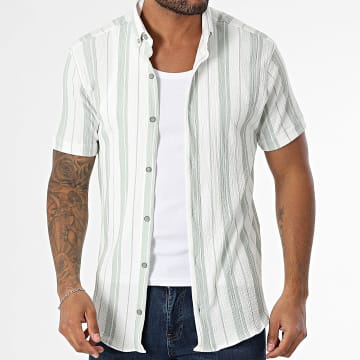 Classic Series - Chemise Manches Courtes A Rayures 011 Blanc Vert Clair