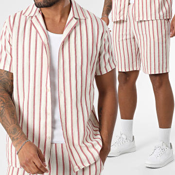 Frilivin - Set Kurzarmhemd Und Joggingshorts Mit Streifen 161 Beige Rot