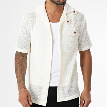 Frilivin - Chemise Manches Courtes En Maille 107 Beige Clair Floral