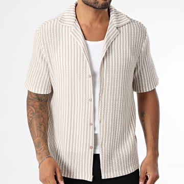 Frilivin - Chemise Manches Courtes A Rayures 056 Blanc Beige