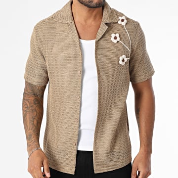 Frilivin - Chemise Manches Courtes En Maille 107 Camel Floral