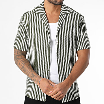 Frilivin - Chemise Manches Courtes A Rayures 056 Blanc Vert Kaki