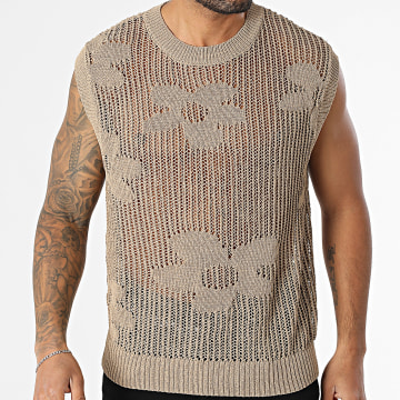 Frilivin - 33A Beige Openwork Mesh Tank Top