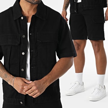 Uniplay - Ensemble Veste Jean Manches Courtes Et Short Cargo Jean 235 Noir