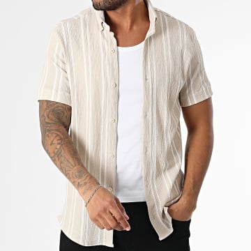 Classic Series - Camicia a maniche corte a righe 011 Beige Bianco