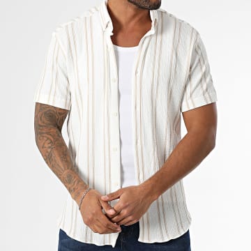 Classic Series - Camicia a maniche corte a righe 011 Bianco Beige