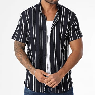 Classic Series - 011 Camicia a maniche corte a righe bianche e blu navy