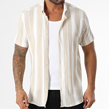 Classic Series - Camicia a maniche corte a righe 012 Beige Bianco