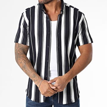 Classic Series - 012 Camicia a maniche corte a righe bianche e blu navy