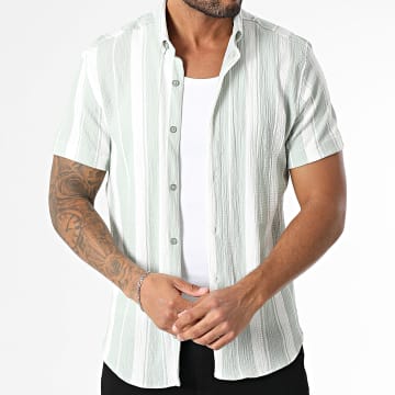 Classic Series - Camicia a maniche corte a righe 012 verde chiaro bianco