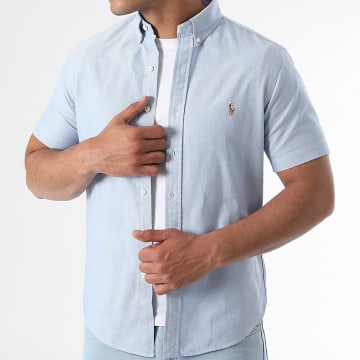 Polo Ralph Lauren - Chemise Manches Courtes Slim Oxford Bleu Clair Chiné