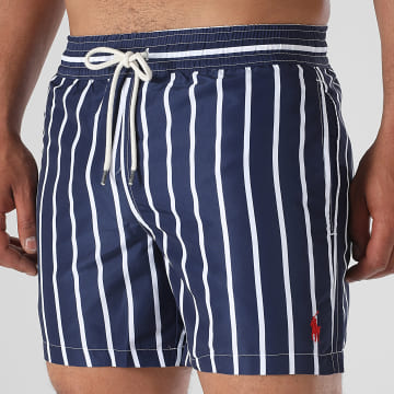 Polo Ralph Lauren - Badeshorts Slim Fit Gestreift Original Player Marineblau Weiß