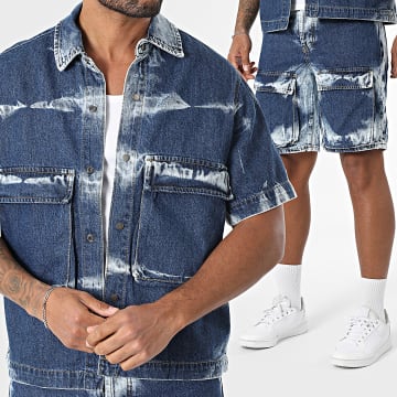 Uniplay - Ensemble Chemise Jean Manches Courtes Et Short Cargo Jean JS8035 JD8009 Bleu Denim