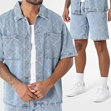Uniplay - Ensemble Chemise Jean Manches Courtes Et Short Jean 214 Bleu Denim